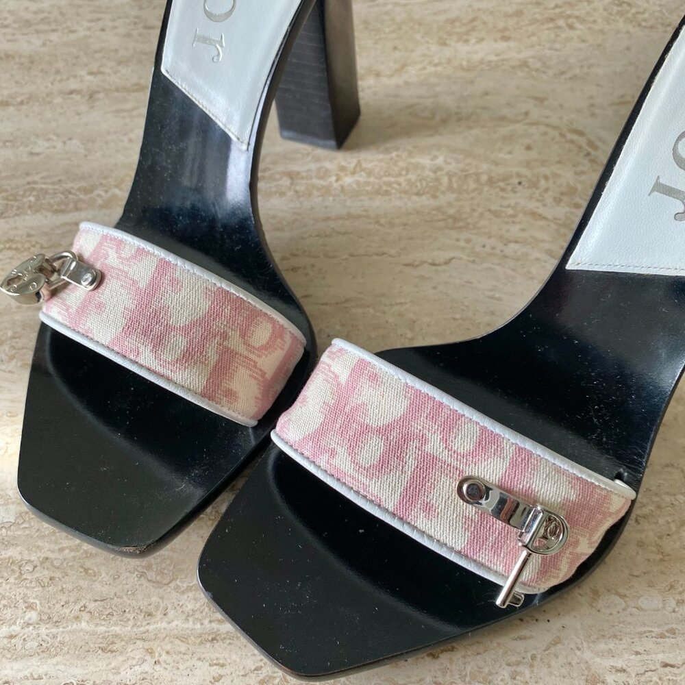 Vintage Dior Trotter Canvas Heart Lock Key Mule Sandals - Picture 7 of 10